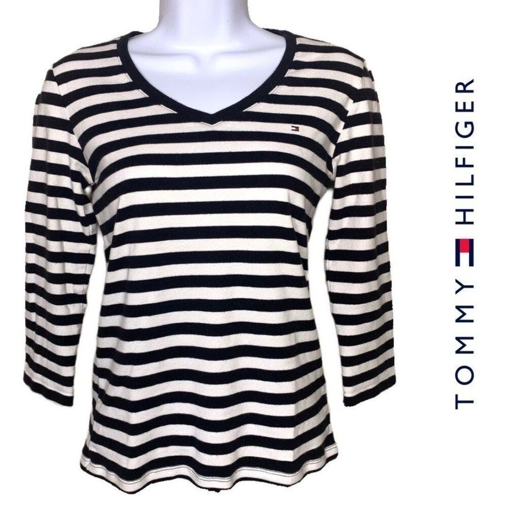Tommy Hilfiger Striped 3/4 Sleeve Top Size Small